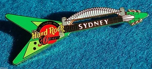 SYDNEY HARBOUR BRIDGE GREEN FLYING V GUITAR 30th ANNIVERSARY Hard Rock Cafe PIN - Picture 1 of 1