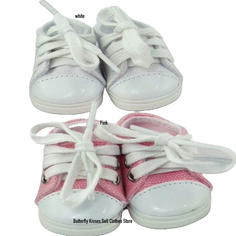 Low Top Canvas Sneakers Pink White Doll Clothes For 14" Girl Dolls Foto 1 de 1
