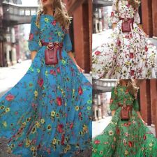 Stylish Women's Long Maxi Dress Bohemian Floral Print Summer Swing Dress