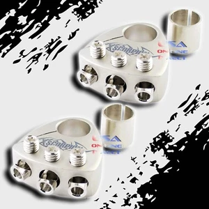 2 PCS PLATINUM Plated Battery Terminal Multi Output Car Stereo Gauge AWG Pos Neg - Picture 1 of 3