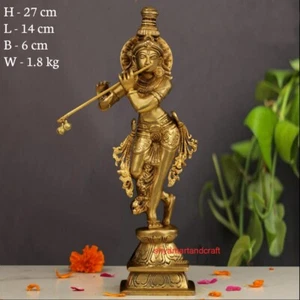 Brass Krishna Standing Statue 11" Inch - Picture 1 of 9