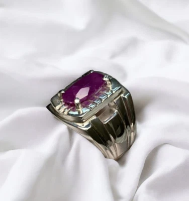 Anillo de hombre 100 % natural rubí sin tratar plata 925 yaqoot original rubí Foto 1 de 4