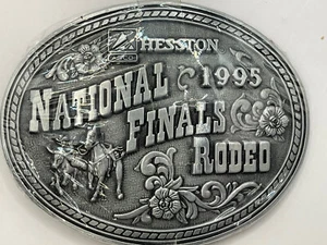1995 PRCA Hesston NFR Steer Wrestling Belt Buckle - Rodeo - Vintage New Sealed. - Picture 1 of 2