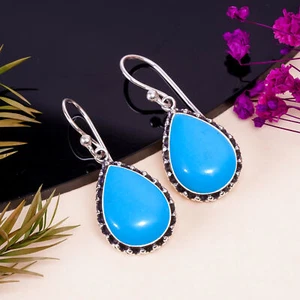 Sleeping Beauty Turquoise Gemstone 925 Sterling Silver Earring, Anniversary Gift - Picture 1 of 4