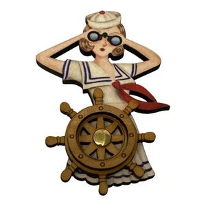 New Laliblue Sailor Pin Up Brooch The Wonderful 50s Collection Illustrated Wood - Picture 1 of 11