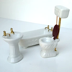 🔥 Mobili Casa delle Bambole Bagno Bianco Bagno Lavabo e WC Scala 1:12 - Foto 1 di 9