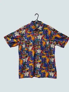 KEN DONE Good Condition Men's Blue Cotton Hawaiian Shirt Size L - Picture 1 of 6