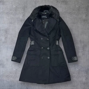 Karen Millen Winterjacke schwarz Wolle Kaschmir Größe 10 UK Kunstfellkragen - Bild 1 von 17