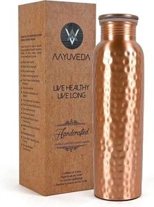 Botella de agua de cobre puro 32 oz, martillada, ayurvédica, a prueba de fugas, hecha a mano - Imagen 1 de 6