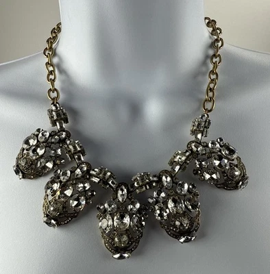 Collar J Crew Flores Cristal Estrás Brillante Tono Dorado Grueso *Leer* Foto 1 de 4