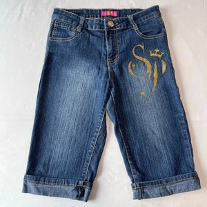 Southpole Y2K Denim Jean shorts Girls Youth size 14 Gold Sparkle  - Picture 1 of 9