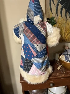 Primitive Handmade 24” Santa From Antique Quilt/fur. Beautiful Colors - Picture 1 of 15