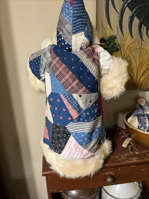 Primitive Handmade 24” Santa From Antique Quilt/fur. Beautiful Colors - Image 1 of 4