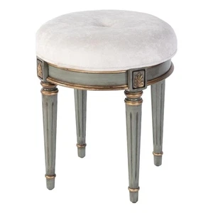 Beaumont Lane Traditional 18"W Round Upholstered Vanity Stool in Green - Picture 1 of 6
