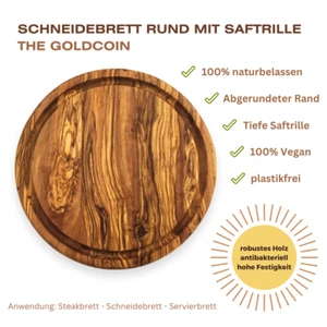Schneidebrett rund mit Saftrille "The Goldcoin" Ø 25/30/32 cm aus Olivenholz - Bild 1 von 6