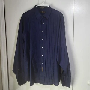 VTG TOMMY HILFIGER Men's 17-35 Navy Blue Tuxedo Dress Shirt Pleated 90s y2k - Picture 1 of 9