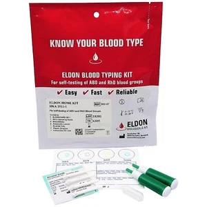 2 x Blood Type Test Kits A, O, B, Rhesus D Groups Eldoncard Blood Home Testing