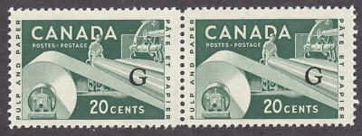 Canadá: #O45ai 20c Industria Papelera Alto Vuelo 'G' Oficial O/P Par MNH a Foto 1 de 2