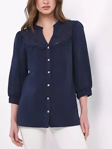 Julipa Navy Broderie Detail Button Top 18, 20, 22, 26, 28, 30 RRP £30 - Picture 1 of 4