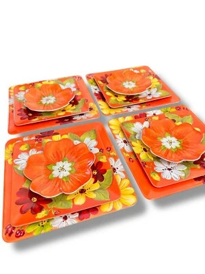 Набор столовой посуды для вечеринок Laurie Gates 12 шт. меламин цветочный квадратный с тиснением - Изображение 1 из 4