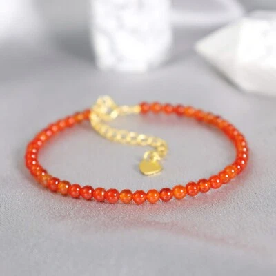 Carnelian 3mm Beaded Healing Minimalist Dainty Women Crystal Gemstone Bracelet - Image 1 of 4