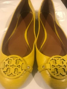TORY BURCH 34277 Yellow Abby Ballet Tumbled Leather shoes size Sz 10.5 - Picture 1 of 8