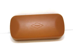 Vintage Fossil Hard Brown Eyeglass Case Hinged Back Navy Inside Eyeglass Cloth - Picture 1 of 4