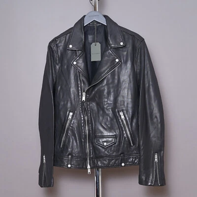 ALL SAINTS Leather Jacket EXTRA LARGE Mens Black XL Biker Bomber Grail Punk MILO - Image 1 of 4