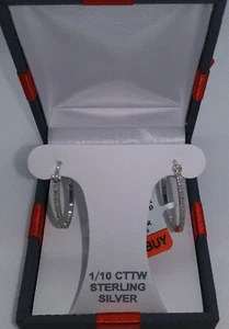 Genuine 1/10 CTTW Diamond Sterling Silver Slim Hoop Earrings 23mm Ear Rings Set - Picture 1 of 11