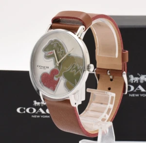 Rare Coach Lexi Dinosaur Heart Watch Brown Leather Quartz 36.3mm w/ Box - Picture 1 of 13