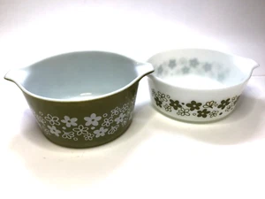 PYREX #473 1QT. & #472 1-1/2PT DAISEY GREEN LOTE DE 2 - PIREX de colección - Imagen 1 de 14