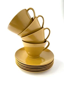 Vintage Melamine yellow gold dinnerware 6 small plates and 4 coffee tea cups - Picture 1 of 12