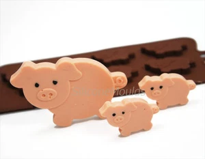 4+1 Pig Silicone Mould Animal Chocolate Candy Bar Lolly Cake Cookie Cupcake - Picture 1 of 3
