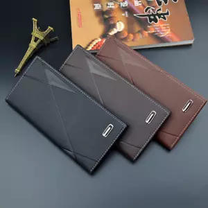Men's Bifold PU Leather Wallet Long Zip Clutch Purse Credit Card Holder Handbag - Picture 1 of 24