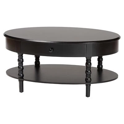 Mesa de centro Baxton Studio Malinda de madera negra con 1 cajón con patas de husillo Foto 1 de 4