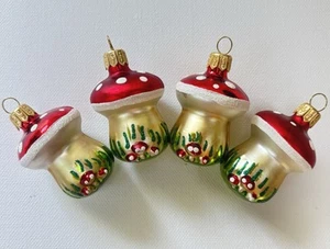 Set of 4 Mushrooms 2" Mercury Glass Christmas Ornaments - Picture 1 of 16