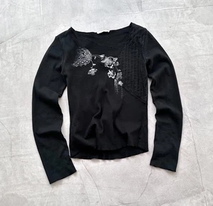 Camiseta Floral Punk Gótico Histérico Glamour Ambiente Manga Larga Estilo Copín - Imagen 1 de 7