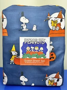 Berkshire Peanuts Snoopy Halloween 4 Pc.Dark Blue Queen Sheet Set - Picture 1 of 4