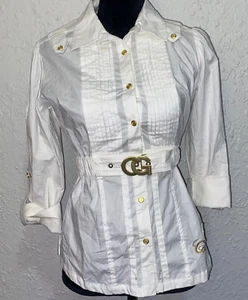 NWT NEW VINTAGE COOGI WOMEN’S BUTTON DOWN SNAP WHITE BELT TOP SIZE MEDIUM - Picture 1 of 12