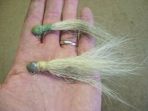 2 Antique Hairy Old Fishing Lures Lead Weighted Lures Large Hooks Folk Art LQQK! - Picture 1 of 7