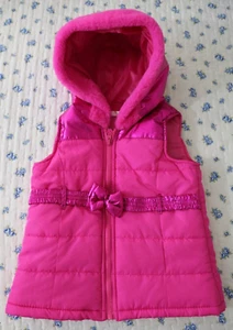 Girl's Vest PINK Puffer Hood Shiny Bow Faux Fur Zips Size L 6/6X Tahari NWT! - Picture 1 of 9