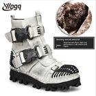 Men's Real Leather Buckle Strap Shoes Motorcycle Combat Punk Ankle Boots Leisure