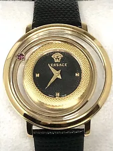 Versace Venus Women Watch VQV040015 Black Leather Band Topaz Accented - Picture 1 of 7