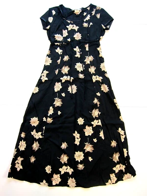 Maxi Vestido Largo De Colección Jonathan Martin Rayón Negro Marrón Floral Manga Corta 3/XS Foto 1 de 4