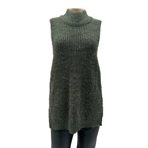 Obey N°89 Womens Sleeveless Knit Tunic Sweater Side Slits Turtleneck Green L - Picture 1 of 10