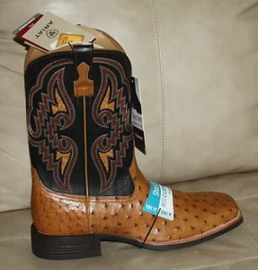Ariat Mens Dagger Western Boot Antique Saddle Fq Ostrich/Bohemian Black 11 D - Picture 1 of 11
