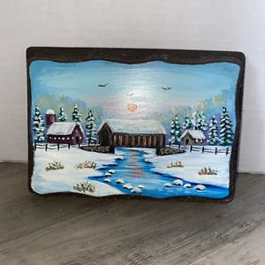 Hand Painted Covered Bridge on Wood 5x7 Inches - Imagen 1 de 8
