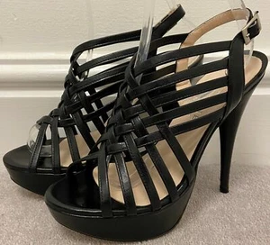 DANIEL Black Leather Open Toe Platform Strappy High Stiletto Sandals Shoes - NEW - Picture 1 of 8