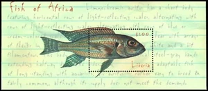 LIBERIA 3050 - Spangled Cichlid "Limonochromis auritus" S/S (pb44533) - Picture 1 of 1