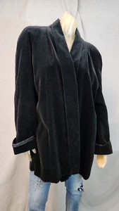 USED JS Collections LARGE Solid Black Velour No Button Duster Jacket Womens - Picture 1 of 6